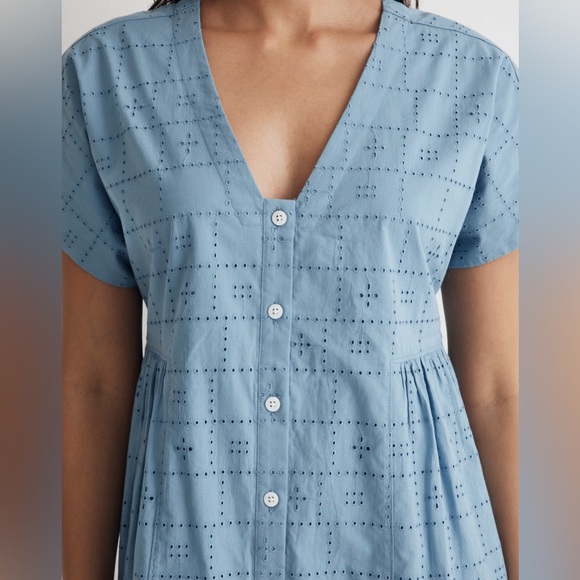 Madewell Eyelet V-Neck Mini Dress‎ Button Blue XS Small J.crew Jcrew j. Crew - Picture 4 of 7